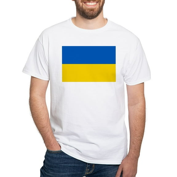 CafePress - Ukraine Flag T Shirt - Men's White Classic Cotton T-Shirts