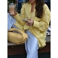thumbnail image 3 of Women'S Oversized Striped Button Down Shirt Sun Protection Yellow Tops Long Sleeve Blouse Tops M, 3 of 8