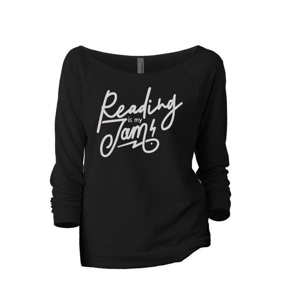 Reading Is My Jam Women's Fashion Slouchy 3/4 Sleeves Raglan Lightweight Sweatshirt Black Large