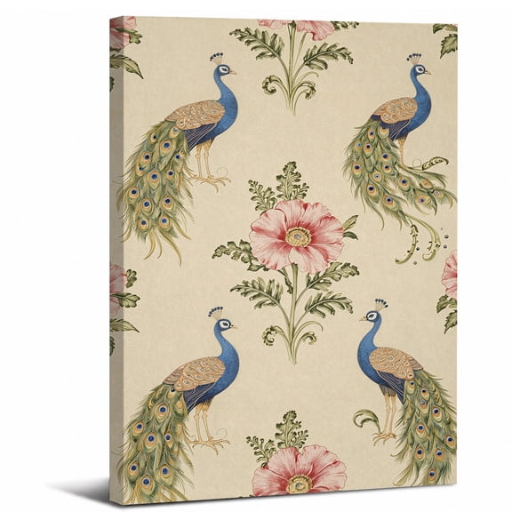 Floral Wallpaper Canvas Wall Art Framed Bathroom Decor,perfect for farmhouse cottage living room bedroom decor warm rustic artwork ideal,8x12in
