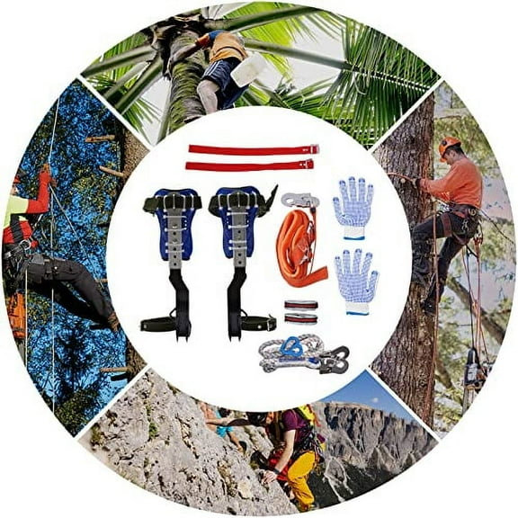 Tree Climbing Spike Set, Stainless Steel Adjustable Tree Climbing Spikes with Harness Belt and Back Strap, Tree Climbing Gear for Picking Fruit, Climbing Trees and Outdoor Sports