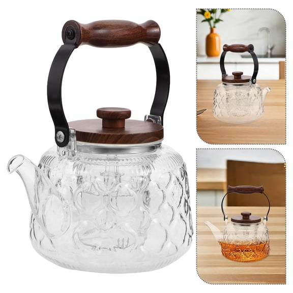 TABLZONE Glass Teapot Stovetop Heat Resistant Transparent Kettle with Comfortable Handle for Brewing
