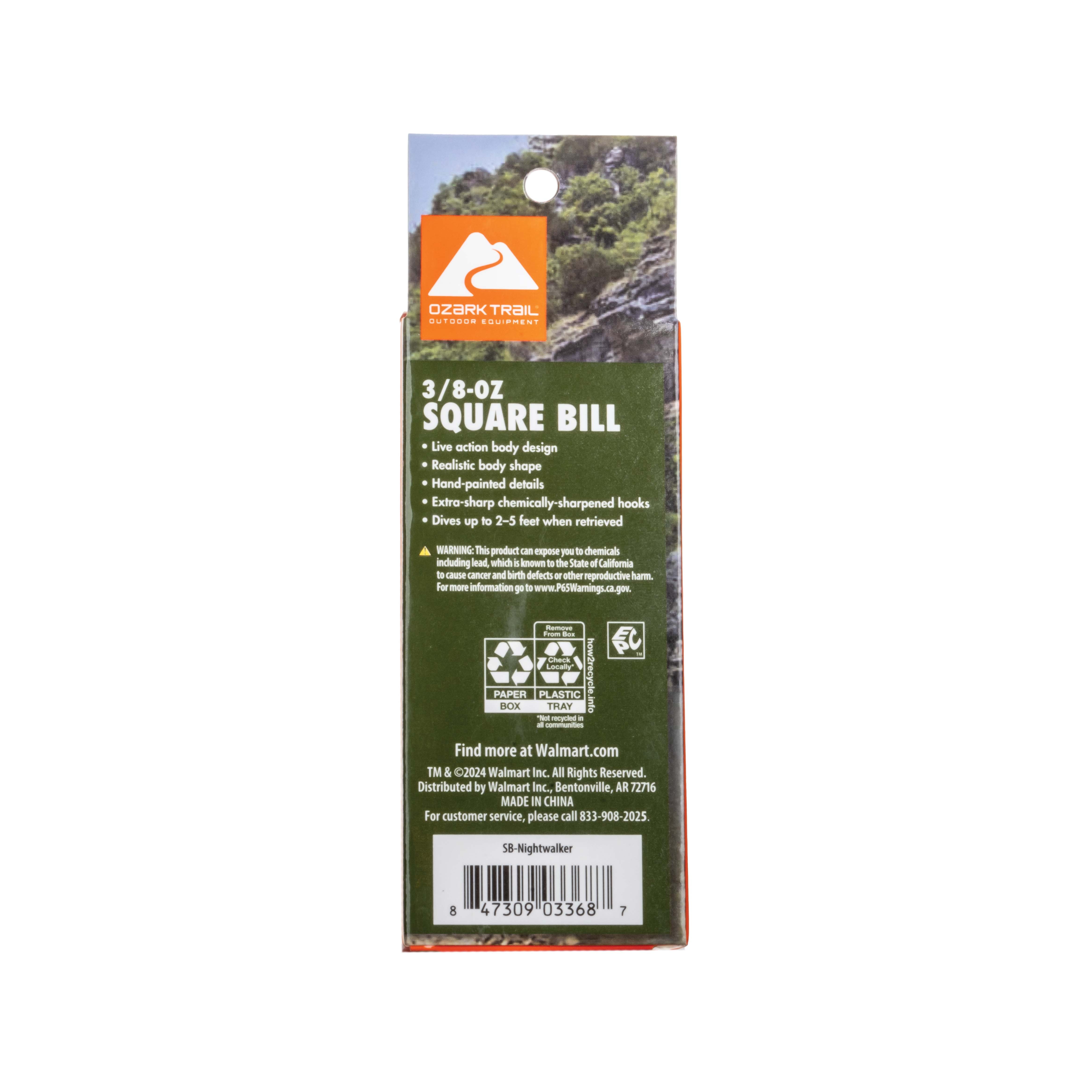 (2 pack) Ozark Trail Freshwater Squarebill Fishing Lure, Nightwalker, 3/8 oz