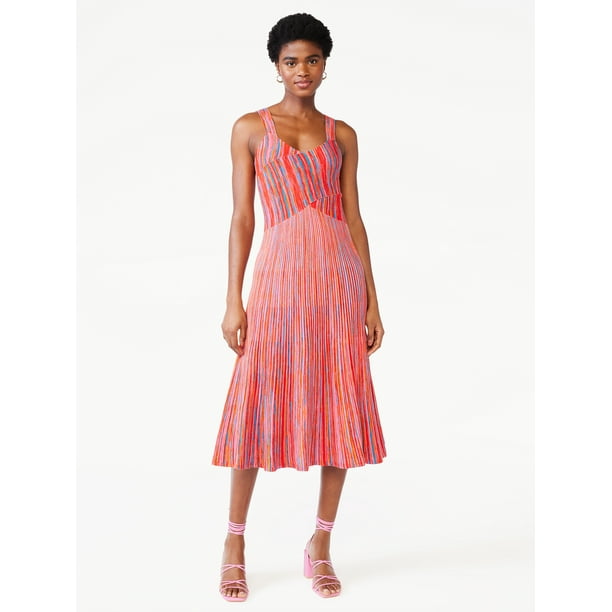 Scoop Women's Micro Stripe Midi Dress - Walmart.com