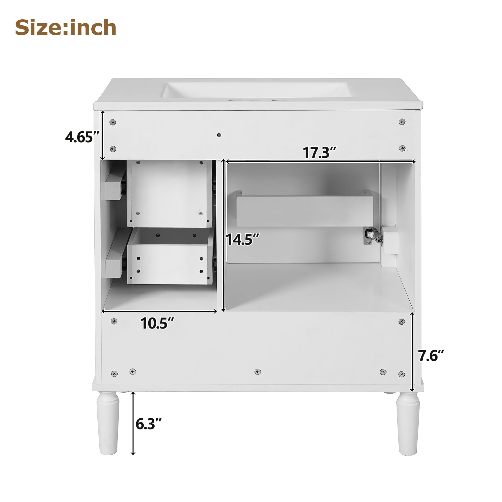 30" Bathroom Vanity with Ceramic Sink, Soft-Close Door with Built-in Shelf, Deep Drawer, Standard Drawer, Long Divider Drawer, Ample Storage Cabinet for Bathroom