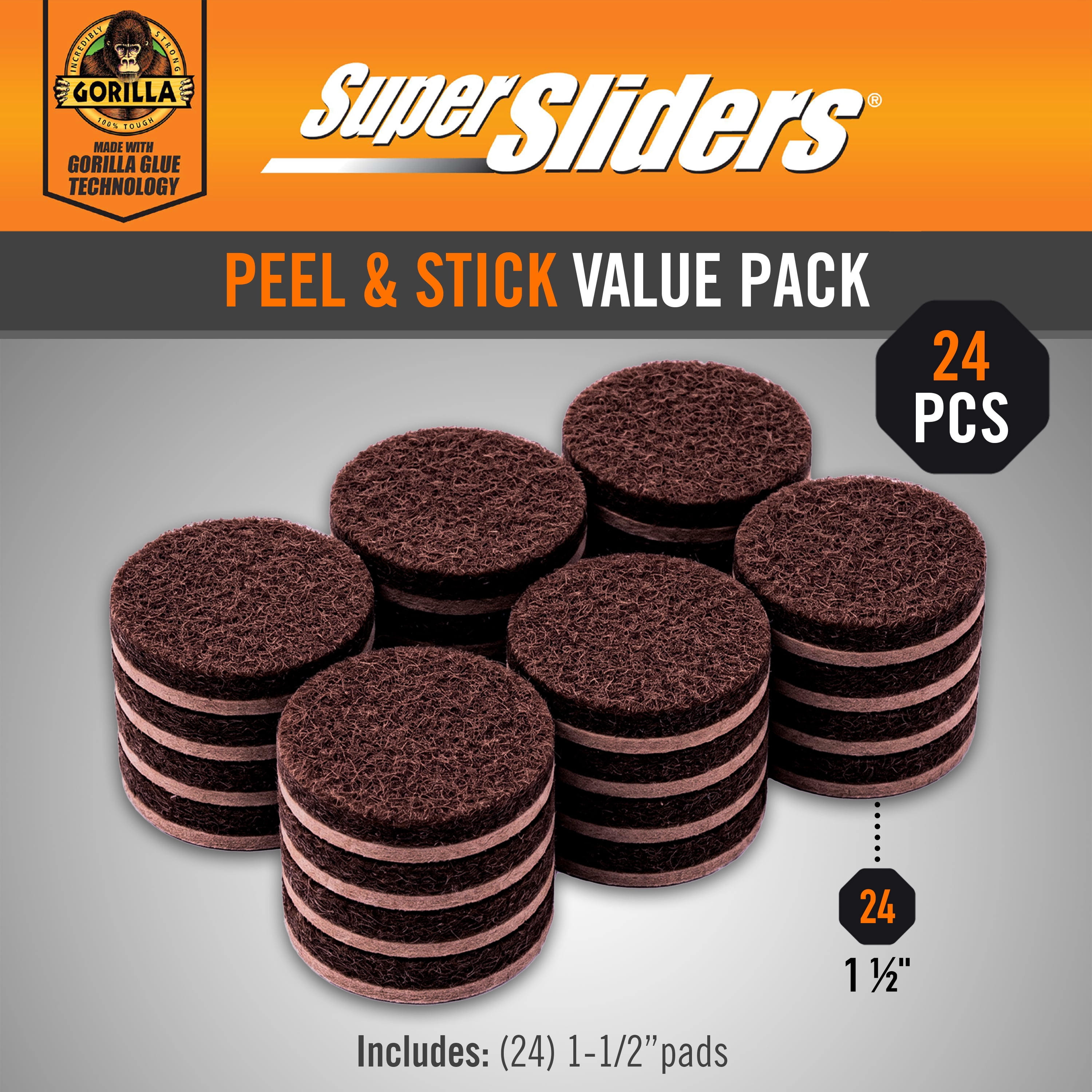 Super Sliders 1.5 Inch Round Felt Pads Brown 24 Pack