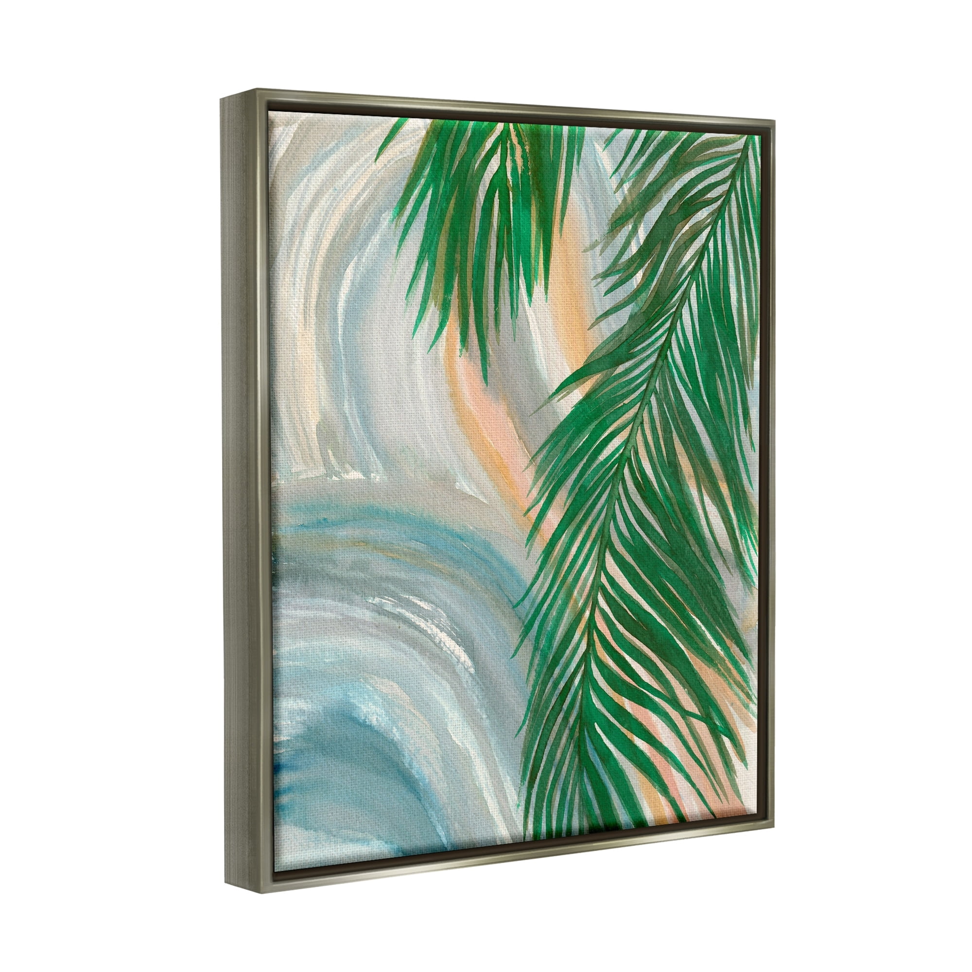 Stupell Industries Tropical Palm Tree Leaves Close Up Swirl Pattern Painting Luster Gray Floating Framed Canvas Print Wall Art, Design by Elvira Errico