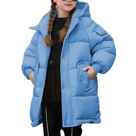 Mercatoo Kids Girls Long Hooded Puffer Jacket Zipper Thick Down Coat Winter Warm Outwear for Little Girls Boys