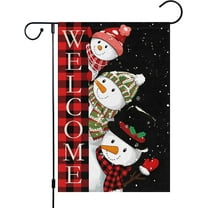 Christmas Garden Flag 12.5x18 Double Sided, Burlap Buffalo Check Plaid Small Let it Snow Snowman Winter Garden Yard Flags for Seasonal Outside Outdoor House Holiday Decor (ONLY FLAG)