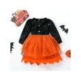 thumbnail image 4 of Qtinghua Toddler Baby Girls Halloween Dress Pumpkin Bat Print Multi-Layered Mesh Tulle Dress Party Princess Dress Orange 3-4 Years, 4 of 9