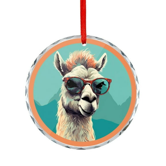 Ornament Cute Llama In Sunglasses Round Shaped Glass Ornament Llama Cartoon Cute Alpaca Ornaments for Teacher Coworker Boss Friend Mentors