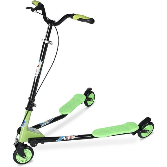 Wheelive 3-Wheel Drift Scooter, Swing & Kick Modes, Foldable with 4-Level Adjustable Handlebar, Ages 6 , Green