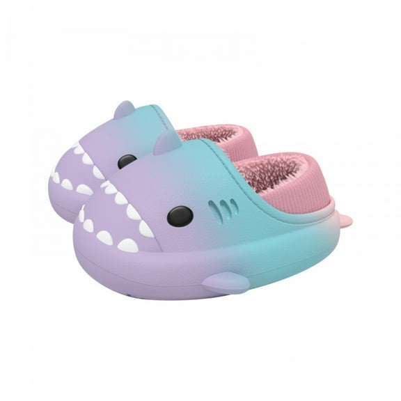 ASDIIT Rainbow Shark Slippers for Kids Cute Warm Waterproof Non-slip Package Heel House Slippers for Kids Birthday Christmas Gifts for Boys Girls Purple Blue Pink