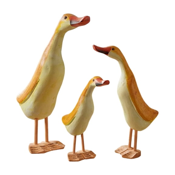 Vintage Wooden Duck Figurine Set of 3, Farmhouse Duck Decor Large Medium Small, Hand Painted Rustic Wood Animal Statues, Tabletop Shelf Display for Living Room, Entryway, Coffee Table, Home Decor