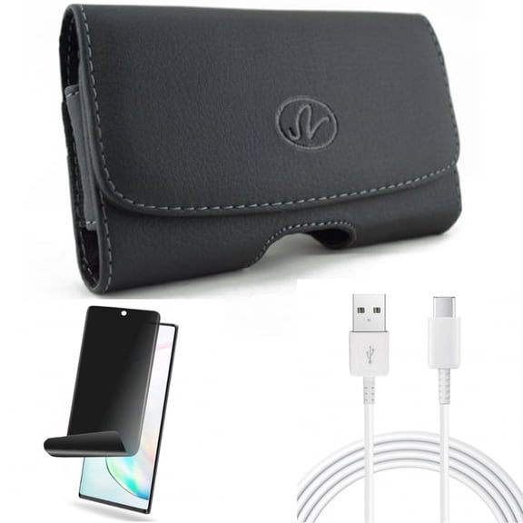 Privacy Screen Protector & Case Belt Clip & 10ft USB-C Cable for Samsung Galaxy Note 20 (6.7") - Combo with TPU Film Anti-Peep & Leather Swivel & Type-C Charger Cord