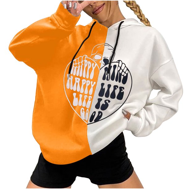 Sudadera Para Mujer, Sudaderas Con Capucha de Cuello Redondo de Gran Tamaño, Jersey de Otoño E Invierno, Abrigo Holgado de Costura Con Estampado de Estilo Punk Oscuro Odeerbi ODB138336