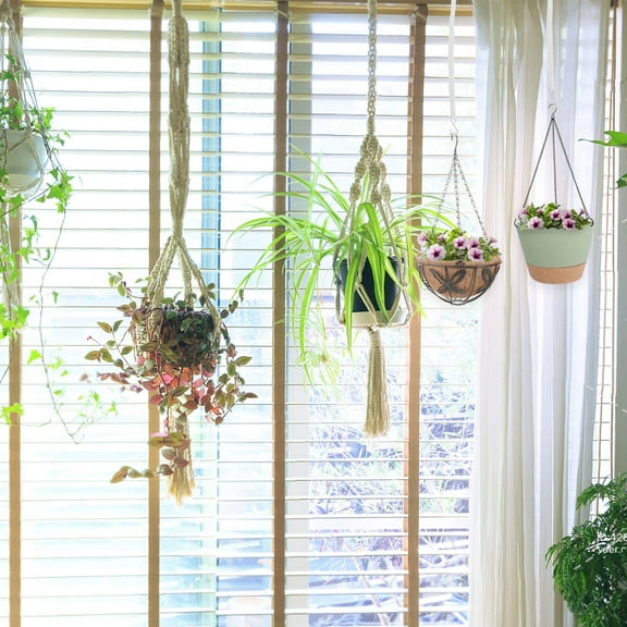 HAMPPLIES Handmade Woven Plant Basket Extender Macrame Flower Pot Hanging Rope Decor Extendable Plant Hangers