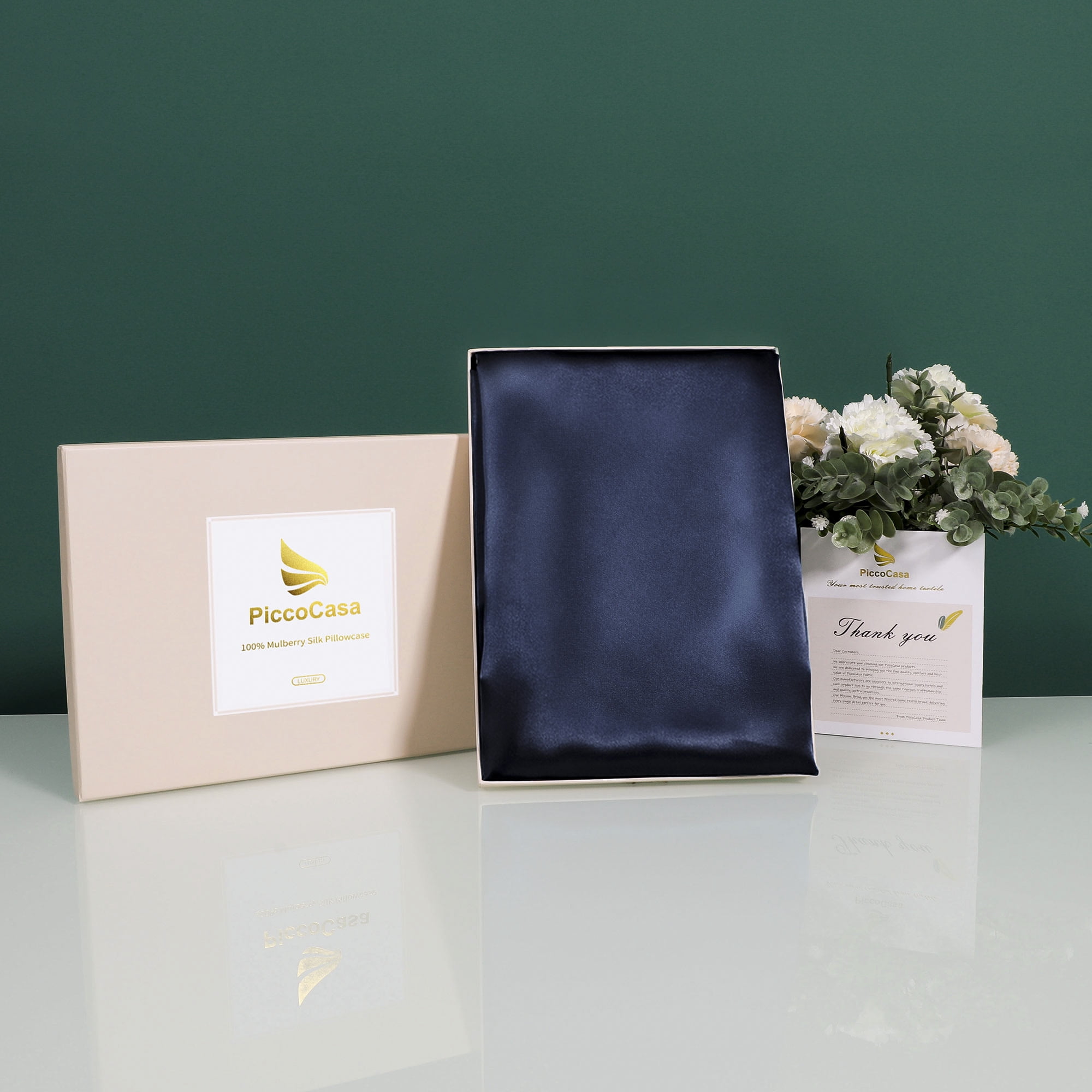 PiccoCasa 1 Pack 19mm Silk Pillowcase for Hair and Skin with Zipper Standard Navy Blue