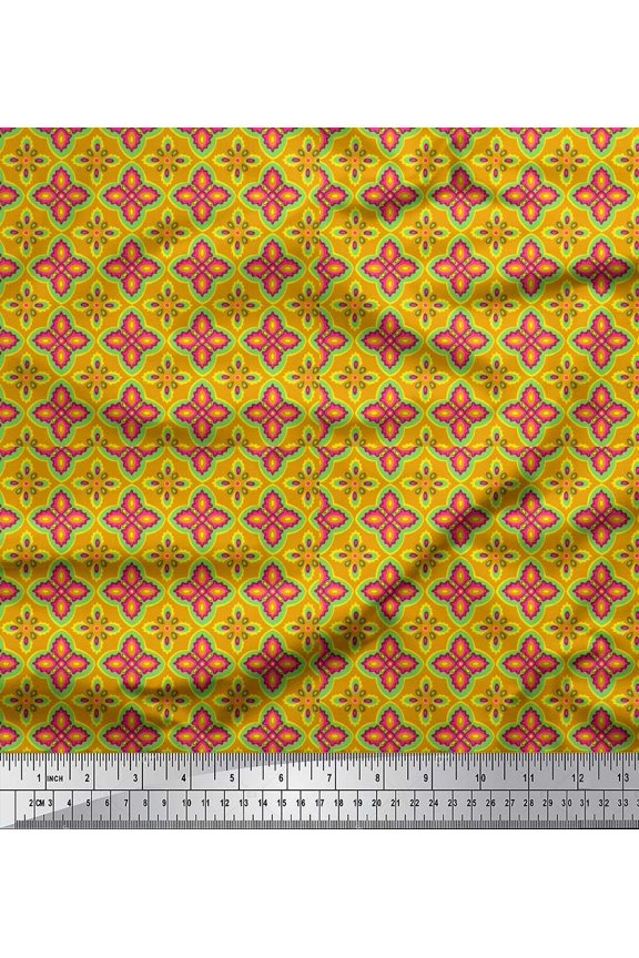 Gold Cotton Jersey Fabric Moroccan Damask Print Fabric by Yard 64 Inch Wide