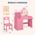 thumbnail image 7 of 2-in-1 Kids' Vanity Table Set with Lighted Mirror, Princess Wooden Makeup Vanity with Chair, Storage Shelves and Drawers, Children's Toy Furniture, Pink, 7 of 7