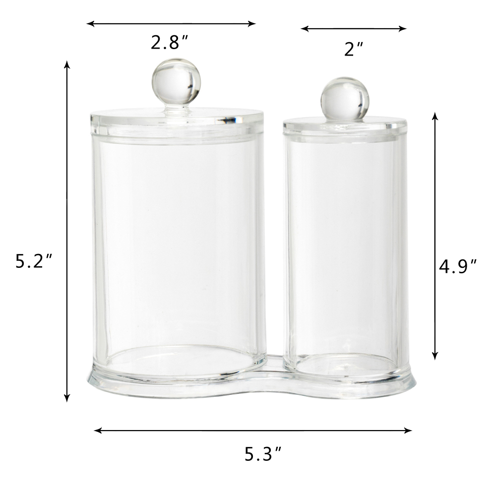 K-Cliffs Clear Acrylic Cotton Ball and Swab Holder/Attached Containers with Separate Lids/Cosmetic Organizer