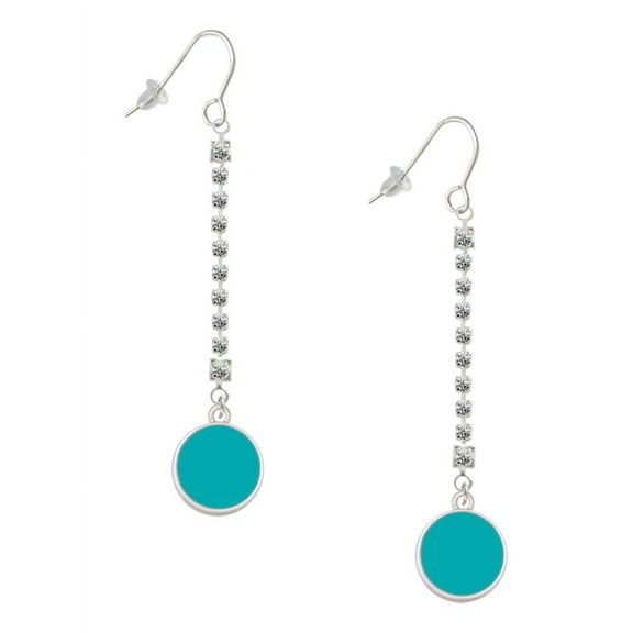 Delight Jewelry Silvertone Small Teal Enamel Disc - Silver-tone Long Sparkle Dangle French Earrings