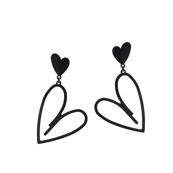 Stylish Black Heart Pendant Earrings Unique Hollow Love Ear Accessory for Fashion Lovers Elegant Statement Jewelry
