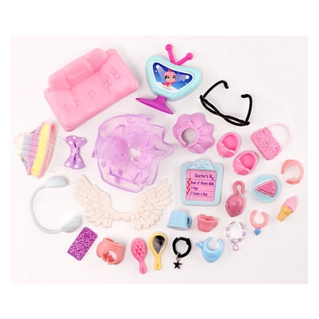 26PCS Mini Accessories Set for lps Pet Toys Include Jacket Collar Bow Hat Scarf Glasses Wing Shoes Sofa and More