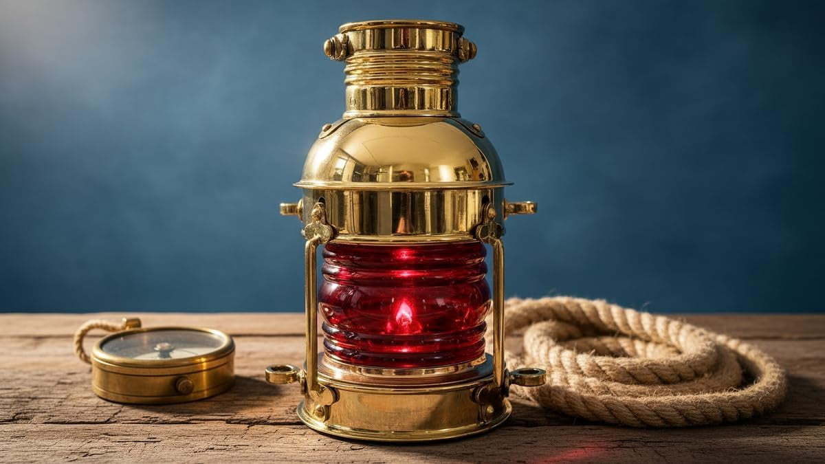 Nautical Maritime 10" Ship Hanging Lantern, Christmas Decorative Oil Lamp Red Glass Lantern, Halloween Lantern, Farmhouse Home Table Lanterns
