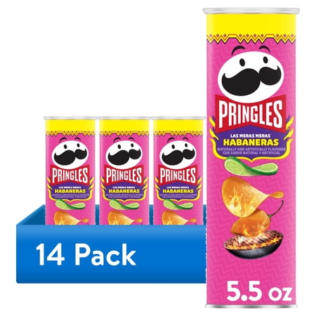 (14 pack) Pringles Las Meras Meras Habaneras Potato Crisps, Lunch Snacks, 5.5 oz Canister