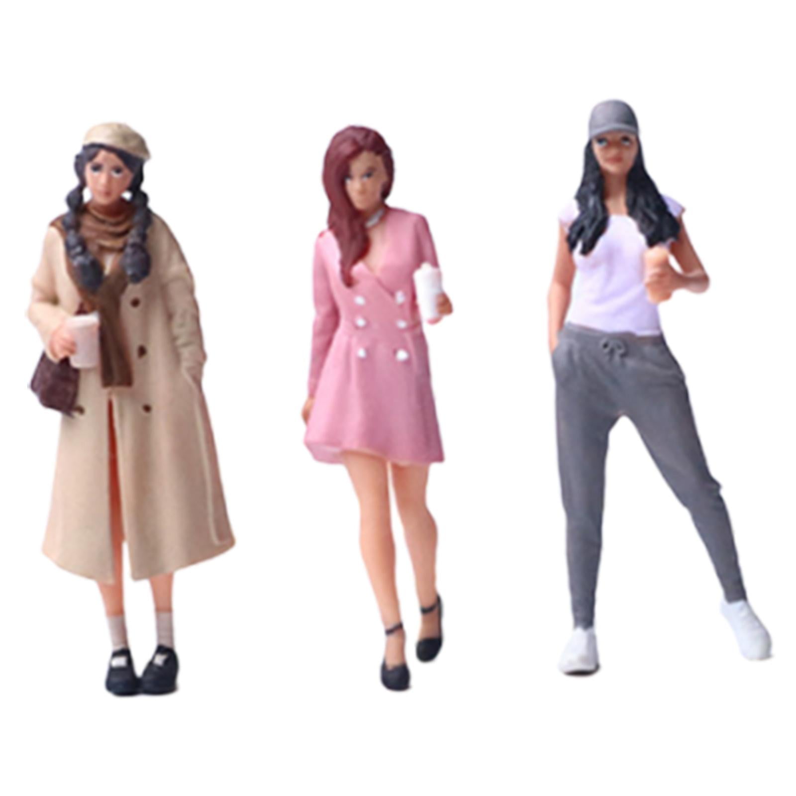 3 Pieces Miniature People Figure Girls Diorama Resin Material for Model Scene Dollhouse Collectors Decor