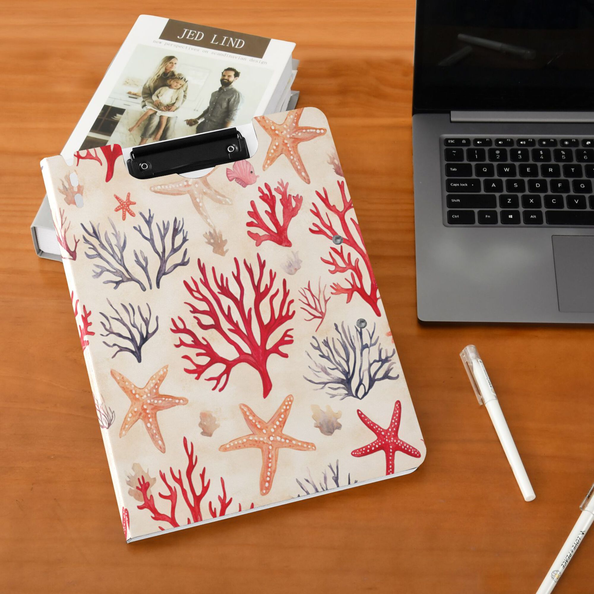 FORMRS A4 Clipboard Folder with Pen Holder Horizontal Foldable School Office Binder, Retro Starfish