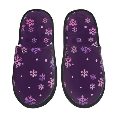 Balery Purple Snow Flakes Slient Indoor Furry Fleece Comfort House Shoes Soft Non-Slip Home Shoes Cotton slippers House Slippers-- Large