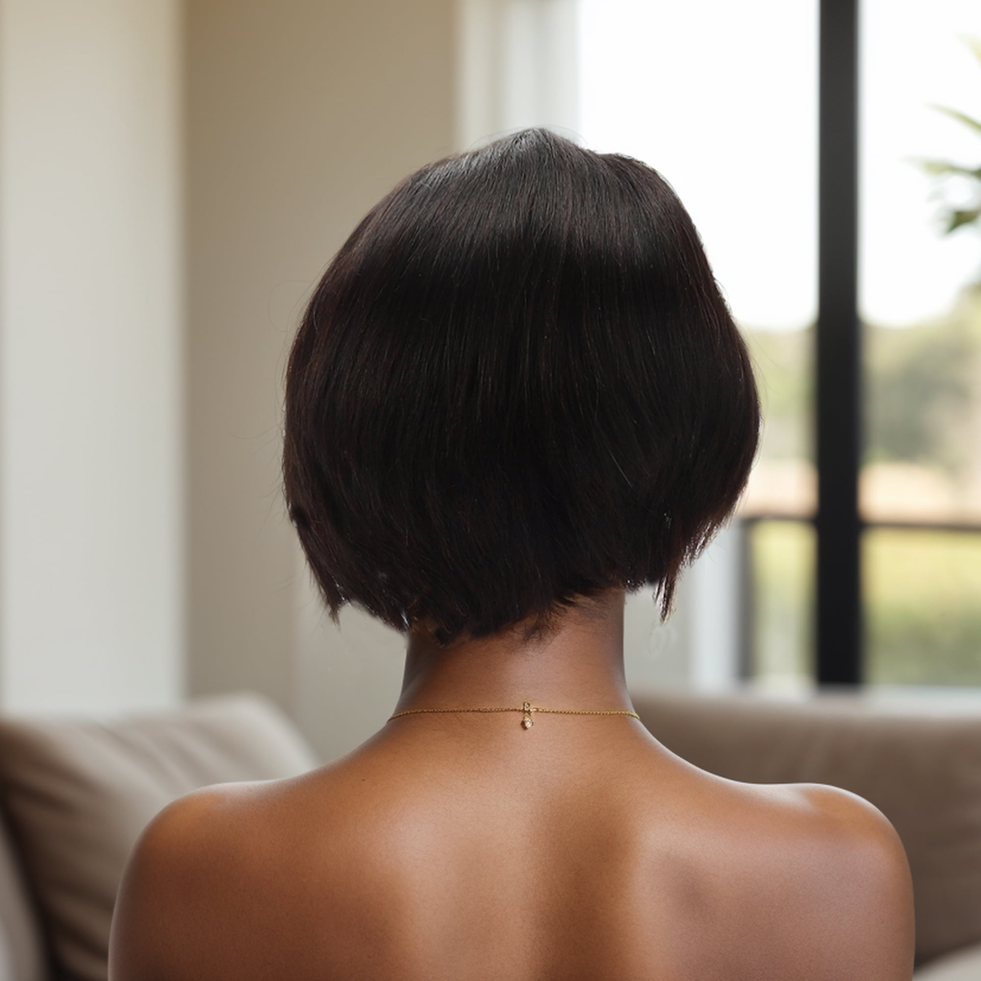 Unique Bargains Straight Short Hair Hair Wig Real Human Hair 6in 13x4x1in 150 Human Wig Black for Women
