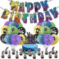 thumbnail image 1 of Fortnite Game Theme Party Supplies Decorations Balloons Banner Cake Toppers Set, 1 of 5