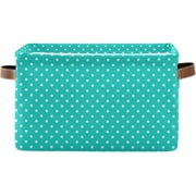 Wellsay Storage Basket Turquoise Polka Dot Foldable Canvas Laundry Baskets Bin Waterproof Inner Layer with Sturdy Handles for Toy Nursery Blanket Clothes 2 Pack
