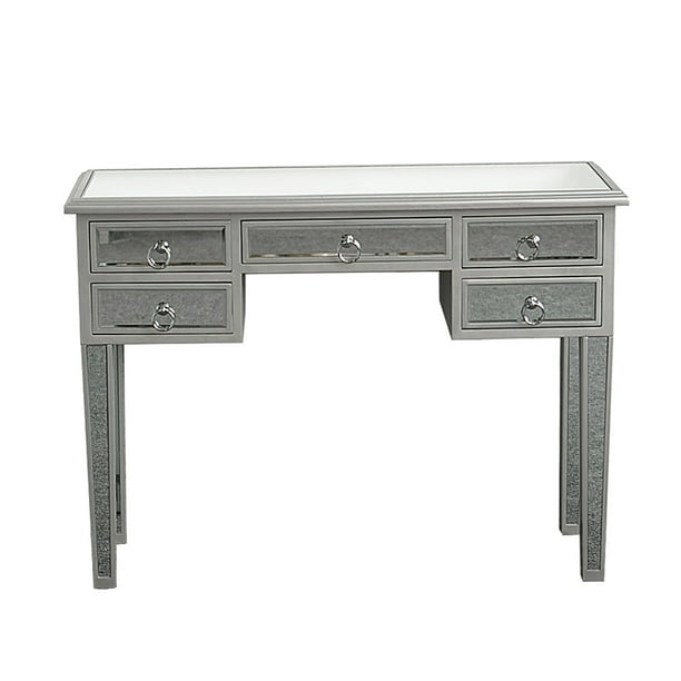 Hi Fancy Mirrored Desk Entryway Console Table With 5 Drawers Density Board Glass Bedroom Dressing Com Hi Fancy Mirrored Desk Entryway Console, Fancy Console Table With Mirror Set