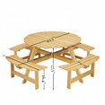thumbnail image 6 of Noble House Wren 70" 8-Person Round Picnic Table Set, Outdoor Wooden Table with Benches and Umbrella Hole, Natural, 6 of 12