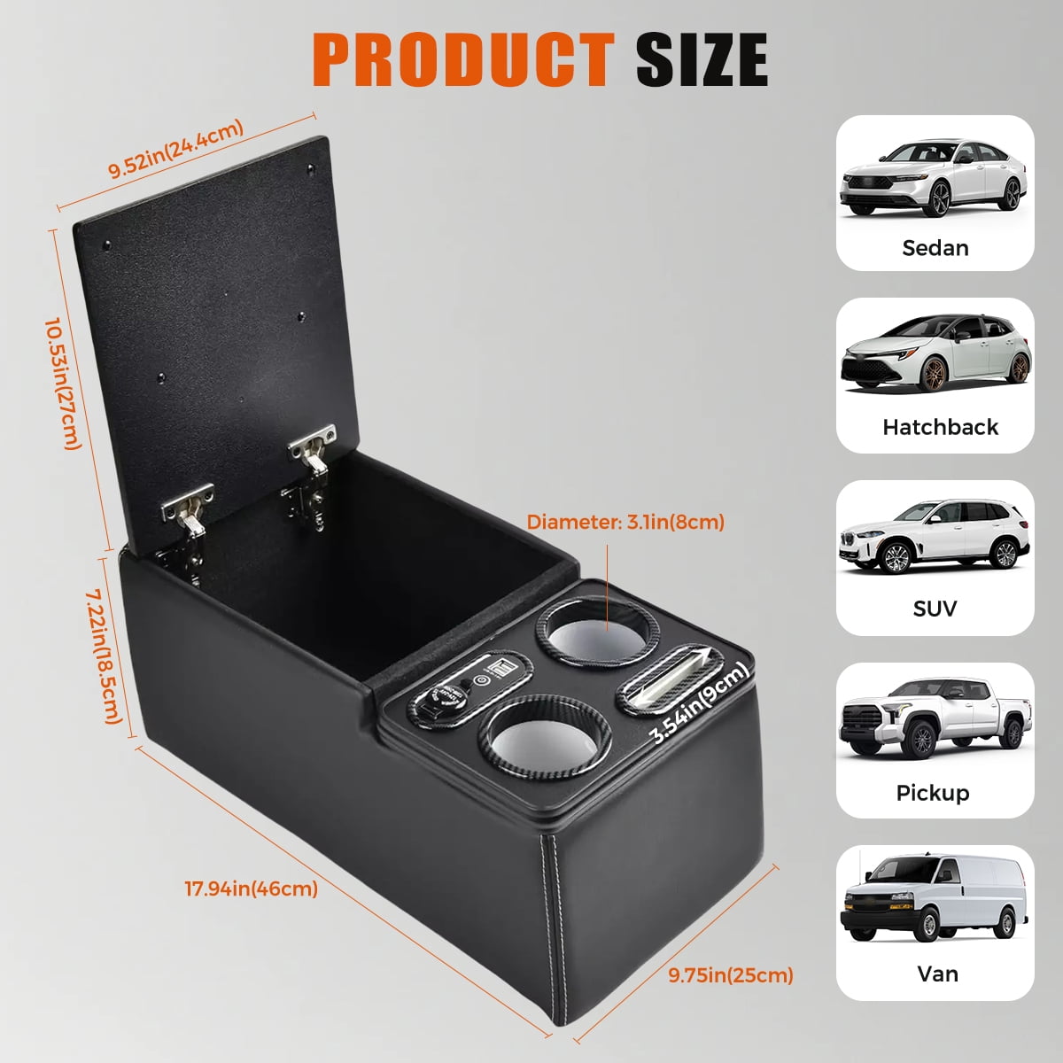 WheelX Car Center Console, Universal Rear Bench Seat Console, Back Seat Car Organizer, Automotive Center Console with Cup Holder & Phone Holder, Central Armrest Box (Update, Black)