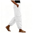 thumbnail image 4 of GUACER Women's Cargo Pants Elastic Waist Linen Jogger Trousers Multi Pocket Relaxed Fit Casual Streetwear, 4 of 5