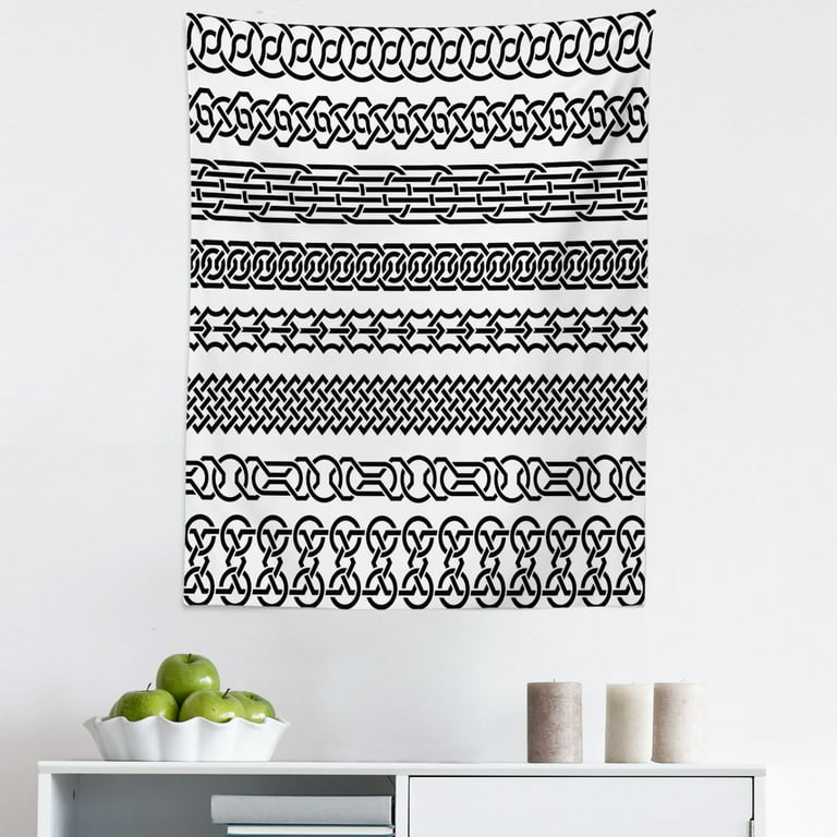 Irish Tapestry Vintage Borders in the Form of Celtic Classical Ornaments Horizontal Striped Pattern Fabric Wall Hanging Decor for Bedroom Living