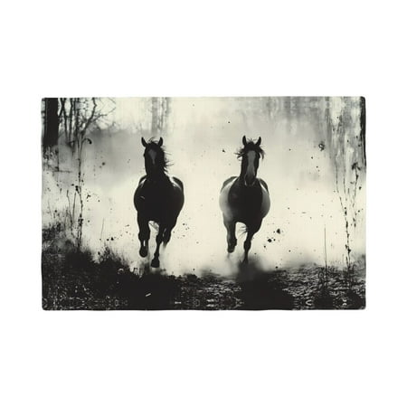 

Table Placemats Set of 6 - Wild Horses in Motion 12x18 In Faux Linen Double Heat Resistant Place Mats Cloth Indoor/Outdoor Placemats Washable Table Mats for Dining Kitchen Party