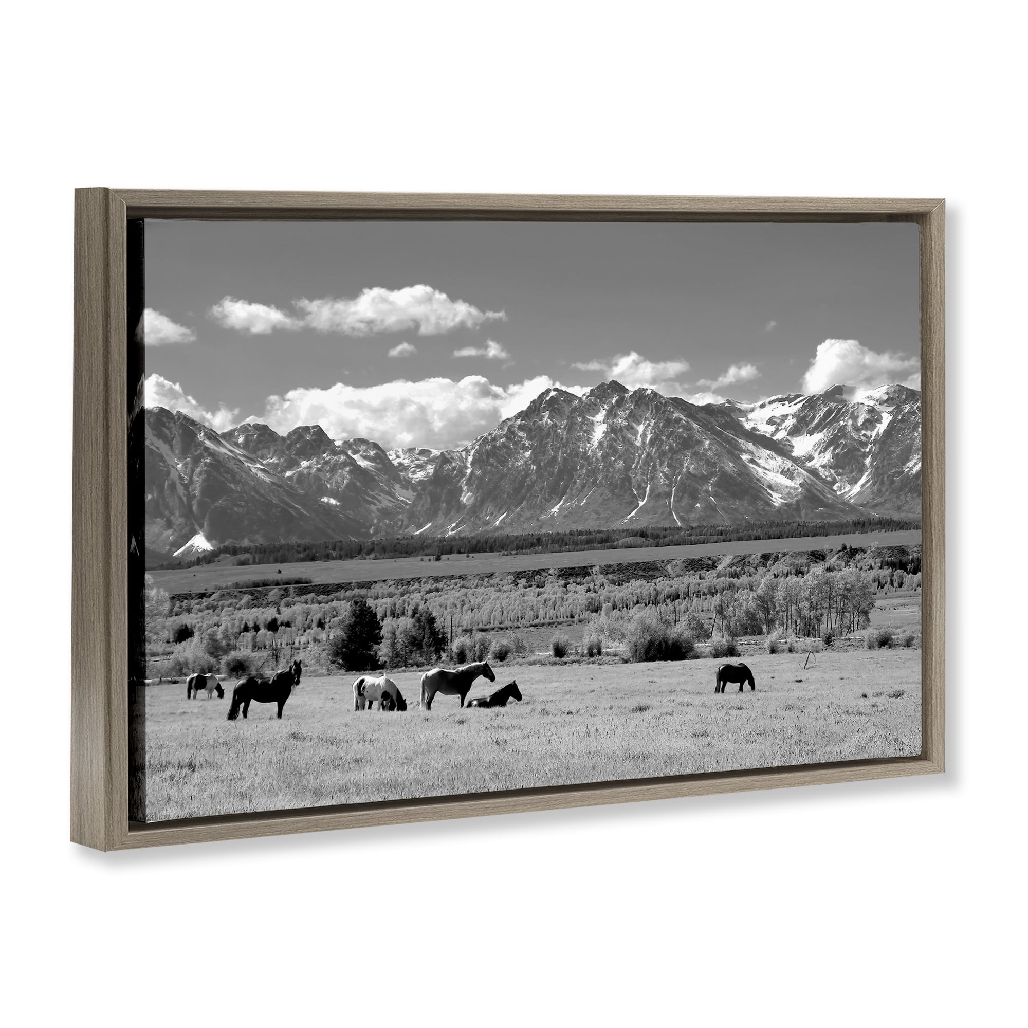 Stupell Industries Wyoming Ranch Horses Grazing Brown Framed Floater Canvas Wall Art, design by Steve Toole