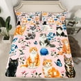 thumbnail image 2 of Manfei Cute Pet Cat Queen Sheet Sets,Retro Rustic Flower Flat Sheet,Blue Hydrangea Butterfly Queen Fitted Sheet For Girls Kids,Luxury Bedroom Decor,4pcs, 2 of 7