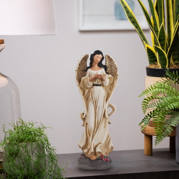 Northlight 13.5" Weathered "Peace and Love" Angel with Dove Outdoor Patio Garden Statue - Ivory