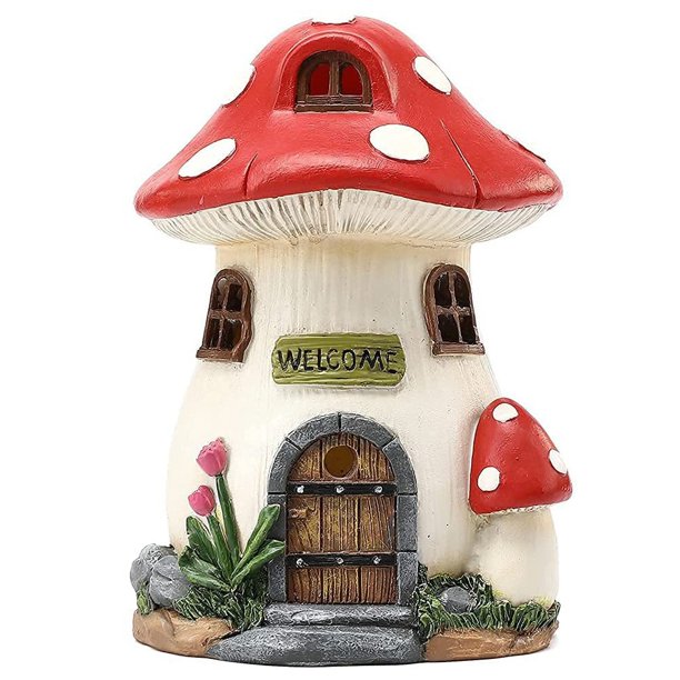 Casa de Seta LáMpara Solar de Resina Adorno de DecoracióN de Casa de Paisaje de Hadas en Miniatura de JardíN de JardineríA