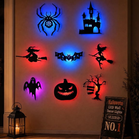 Hometravel Halloween Silhouette LED Wall Light Assorted Spooky Shaped Decorative Lamp for Living Room Trick‑or‑Treat Gathering and Holiday Atmosphere Builder