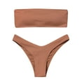 thumbnail image 2 of Wuxian 2 Piece Swimsuit For Women Bandeau Bandage Bikini Set Tube Strapless Ribbed Solid Color Off The Shoulder Push-Up Tops High Waist Hipster Bikini Sets Swimwear Stylish Beachwear,Brown,S, 2 of 5