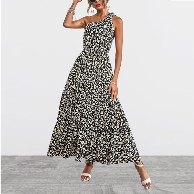Lenago Robe Longue Sans Manches à Volants pour Femmes Grande Taille Mode Décontractée Été en Solde