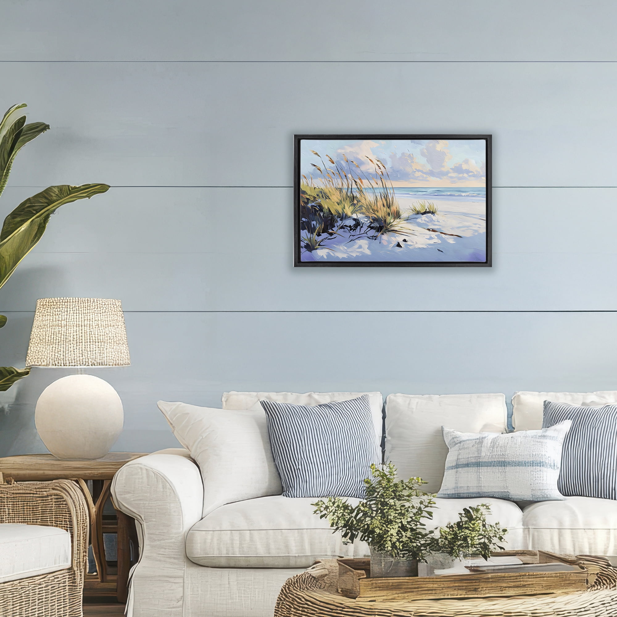 Stupell Industries Grassy Sand Dunes Beach Black Framed Floater Canvas Wall Art, design by Gina Kelly
